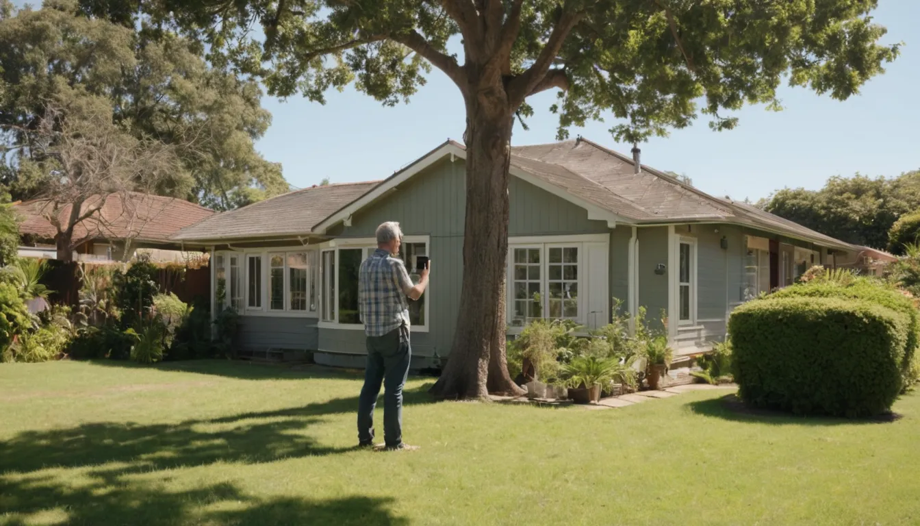 A homeowner photographing a leaning tree to include with an estimate request in the Desert Hot Springs area